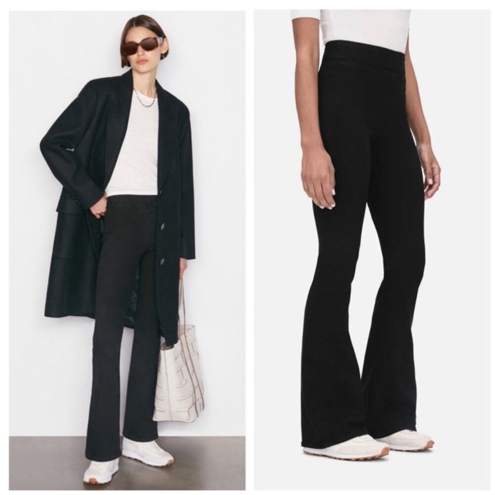 Frame Women’s Jet Set Black Denim Flare Pull On High Rise Stretch Jeans Size 0